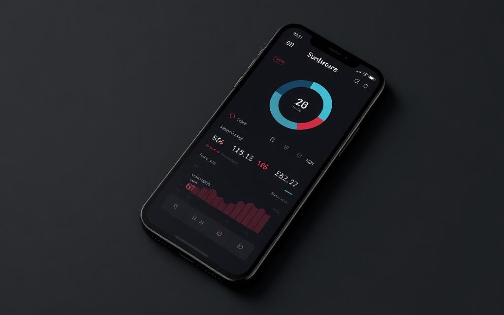 Dark mobile fitness tracking app interface on a phone